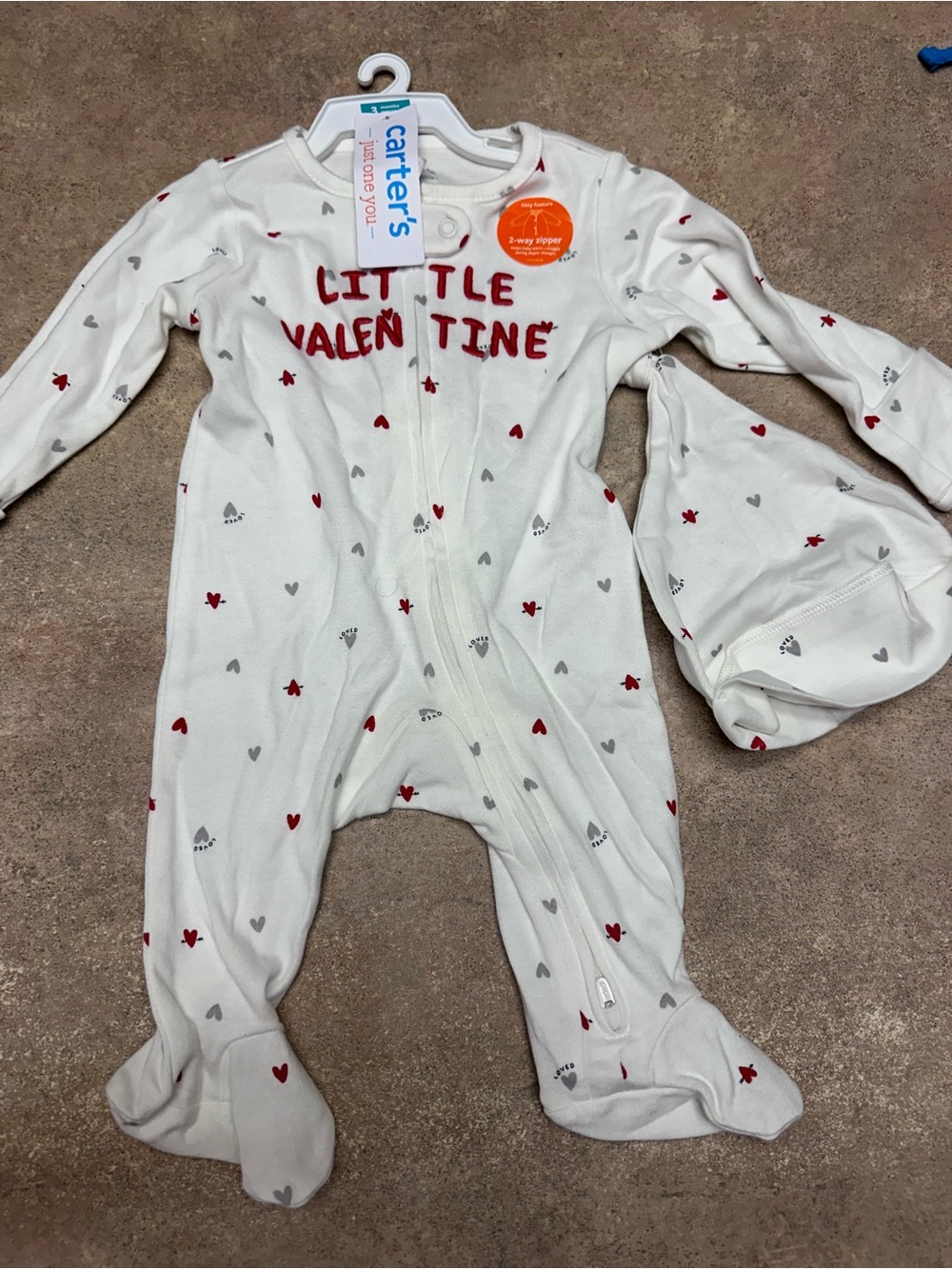 Carter's White One-Piece Footed Pajamas with Red & Gray Hearts